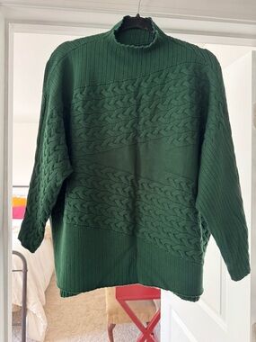 Oversized Classic Cable-Knit Mock Neck Sweater - Green